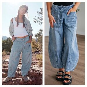 Free People We The Free Silverton Pull-On Barrel Jeans In Flutter